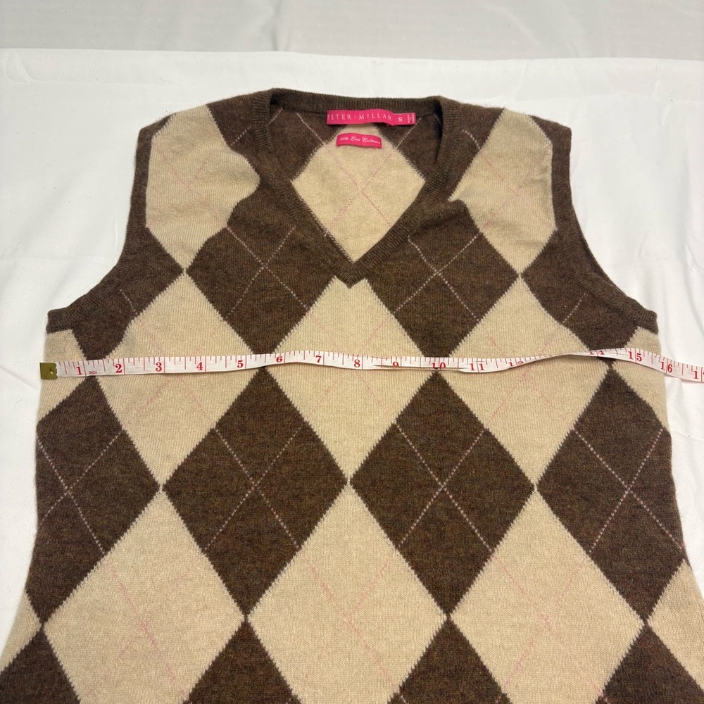 Peter Millar Brown Beige Argyle 100% Cashmere Sweater Vest Preppy Girlhoodcore - Picture 5 of 7
